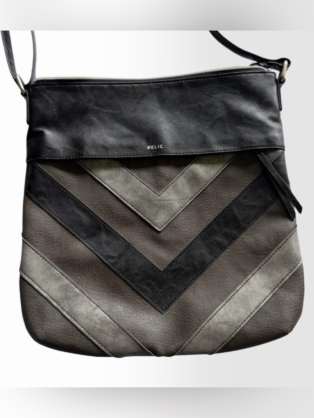 Relic Sophie Convertible Chevron Crossbody Shoulder Bag Black Gray
